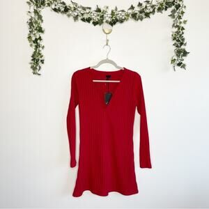 NBD Red Ribbed Long Sleeve Mini Dress Size Small NWT